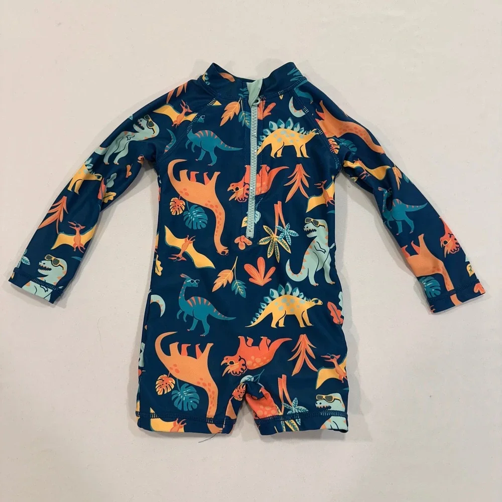 Panama Jack Dinosaur Rash Guard One Piece Kids‎ 18M Teal Long Sleeve | Playful